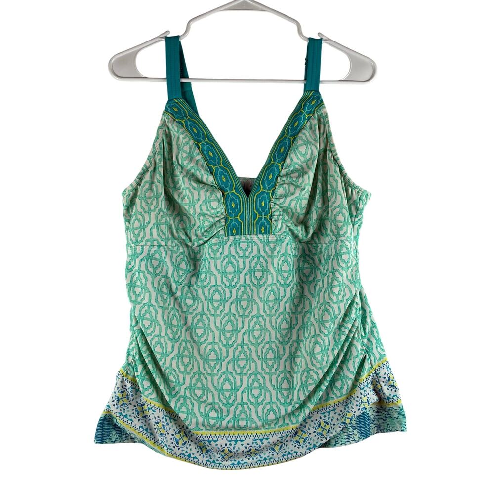Cabana Life Swim Tankini Top Women’s XL Ruched Medallion Resort Aqua Geometric
